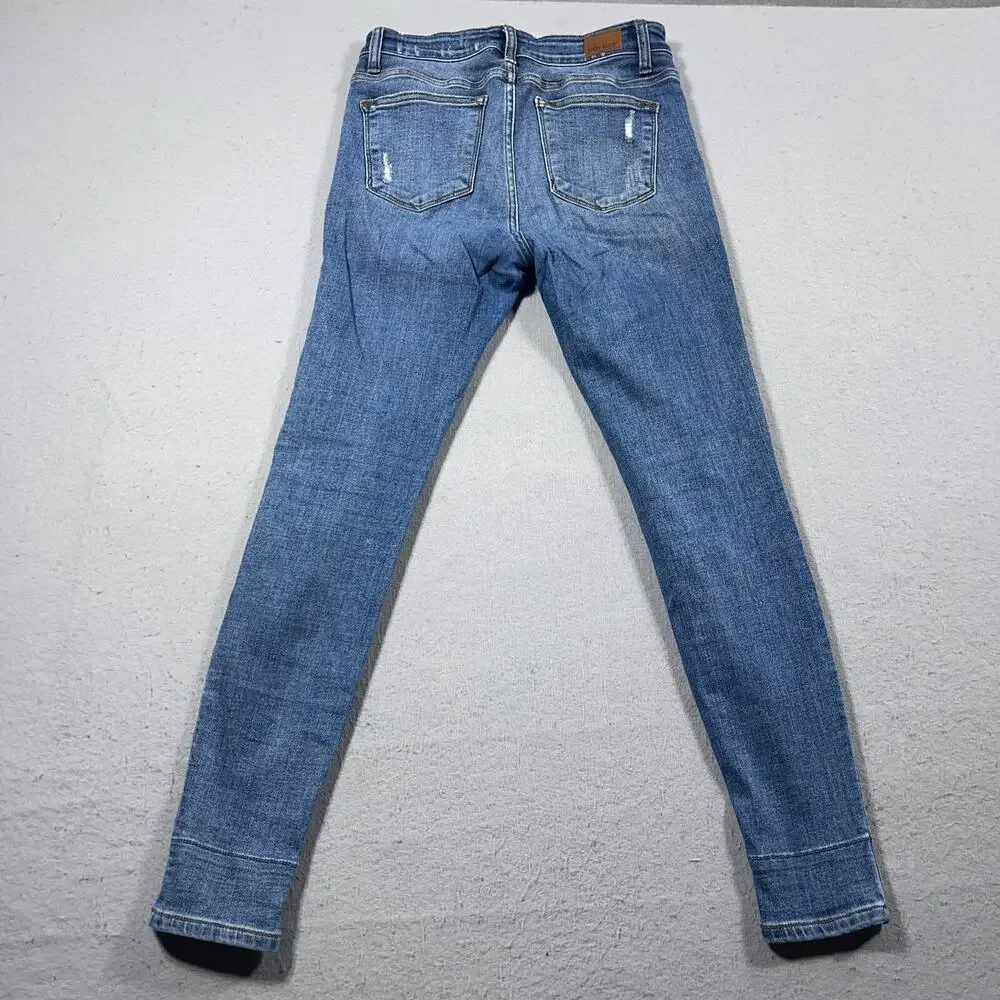 Judy‎ Blue Jeans Womens 7/28  Skinny Fit Distressed Plaid Patch Medium Wash